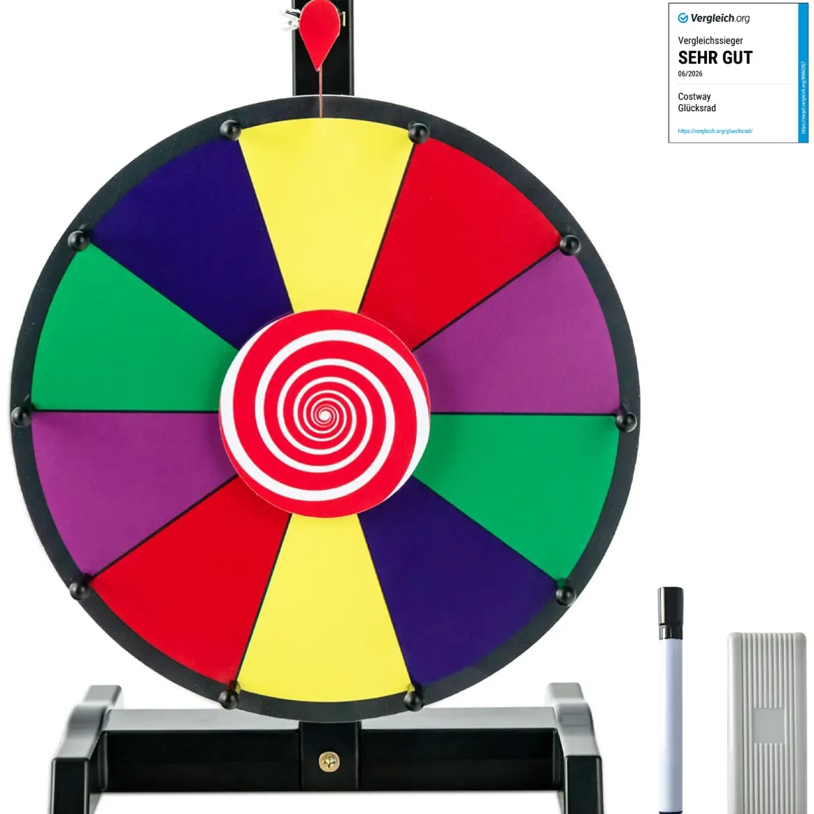 12" Glücksrad zum Drehen mit Radiergummi & Markierstift Lucky Wheel für Lotteriespiele und Wortspiele
