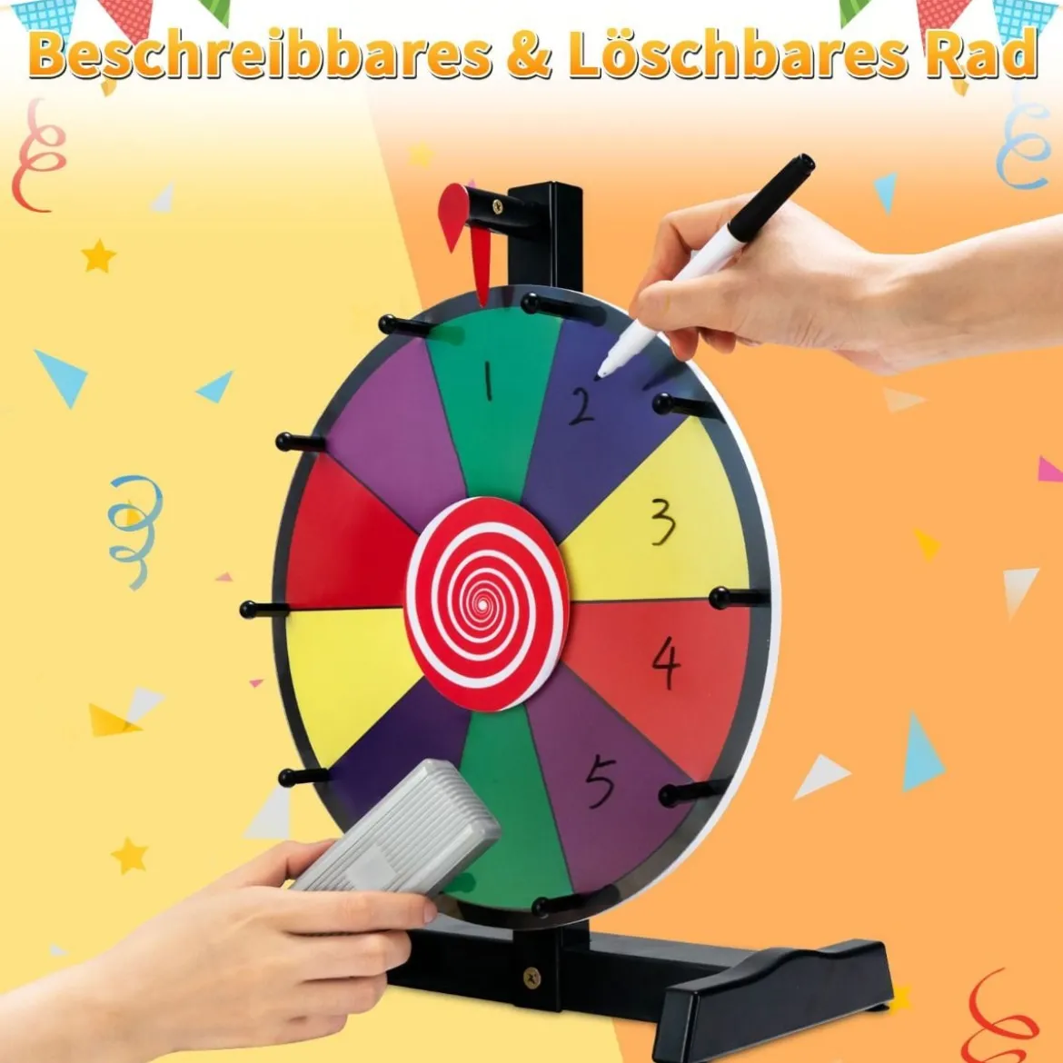 12" Glücksrad zum Drehen mit Radiergummi & Markierstift Lucky Wheel für Lotteriespiele und Wortspiele
