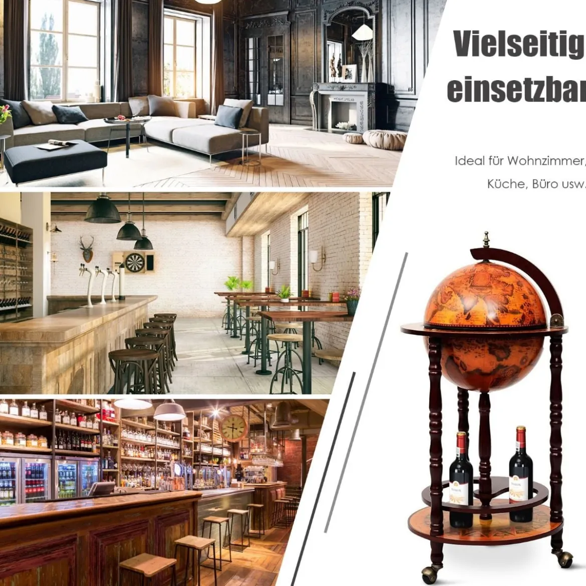 Globusbar Barwagen Globus Bar Hausbar Servierwagen Weinregal mit Rollen