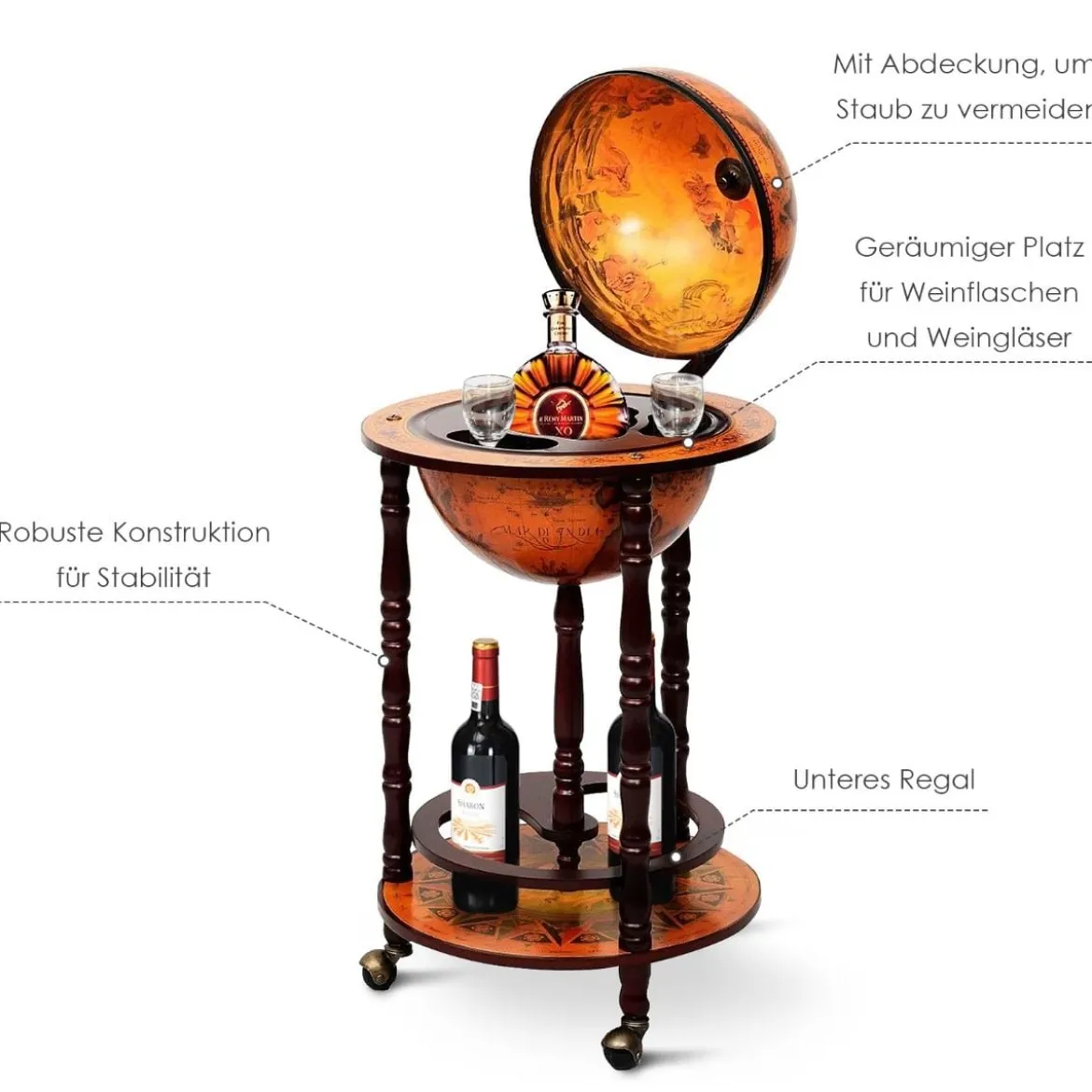 Globusbar Barwagen Globus Bar Hausbar Servierwagen Weinregal mit Rollen