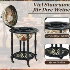Globus-Weinständer Nautischer Weinständer mit Rollen Weinregal Globus Bar Ø 56 x 93 cm