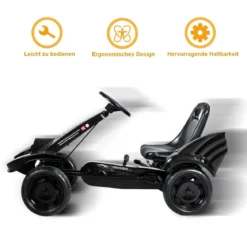 Gokart für Kinder Go Cart mit Bremsen Tretauto Verstellbarer Sitz Pedalfahrzeug Kinderfahrzeug 112x62x61cm