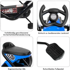 Go-Kart mit Pedalen Kinderfahrzeug mit 4 Rädern & Anti-Rutsch-Streifen Blau