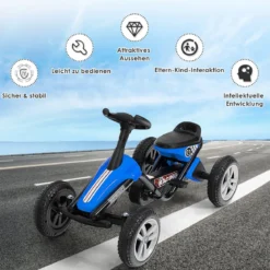 Go-Kart mit Pedalen Kinderfahrzeug mit 4 Rädern & Anti-Rutsch-Streifen Blau