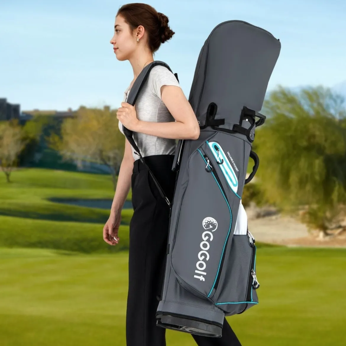 Golfbag Leichtes Golf Cart Bag mit 14 er Unterteilung Wasserabweisende Golftasche Grau