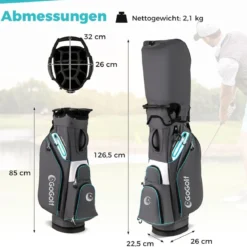 Golfbag Leichtes Golf Cart Bag mit 14 er Unterteilung Wasserabweisende Golftasche Grau