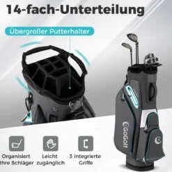 Golfbag Leichtes Golf Cart Bag mit 14 er Unterteilung Wasserabweisende Golftasche Grau