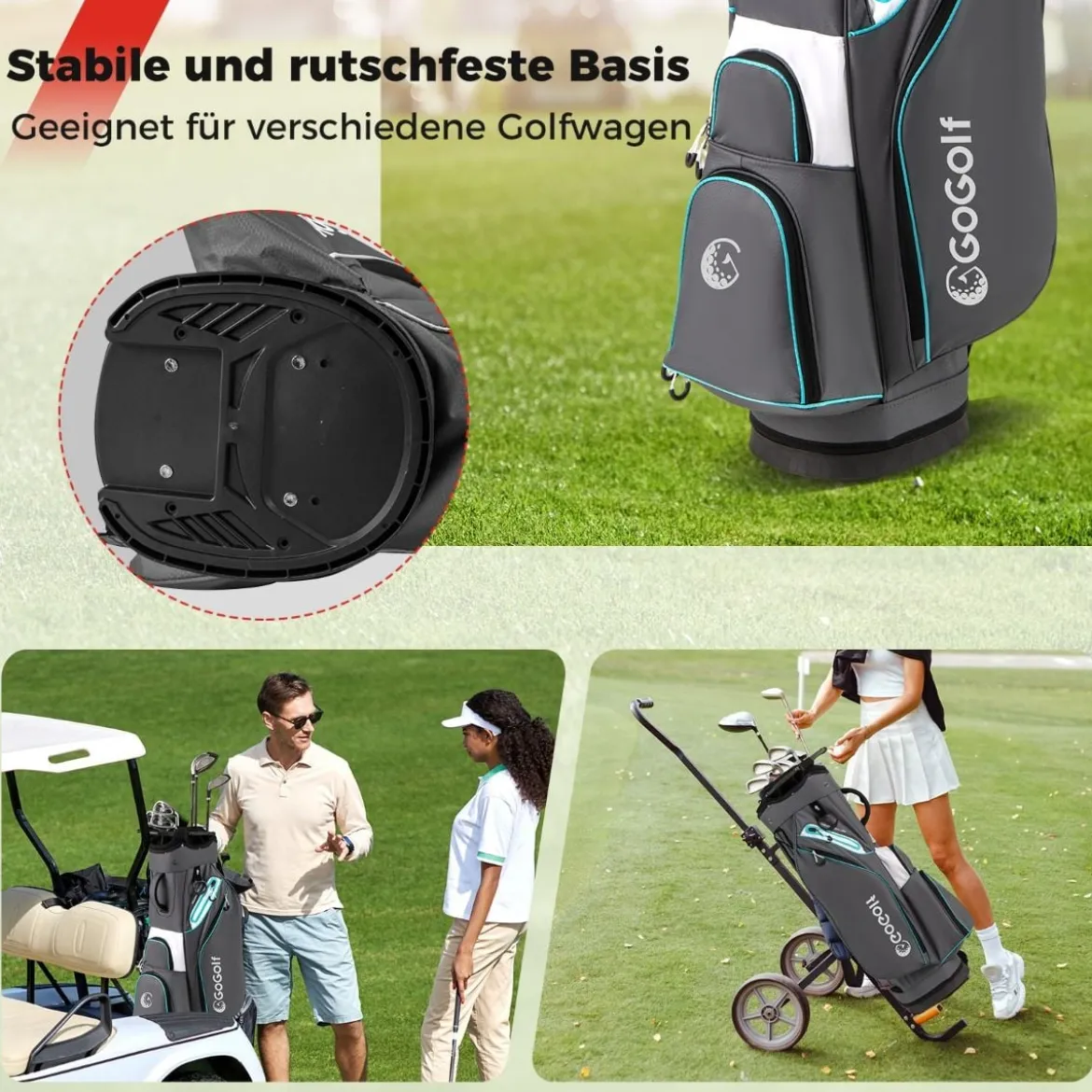 Golfbag Leichtes Golf Cart Bag mit 14 er Unterteilung Wasserabweisende Golftasche Grau