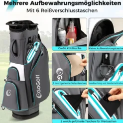 Golfbag Leichtes Golf Cart Bag mit 14 er Unterteilung Wasserabweisende Golftasche Grau
