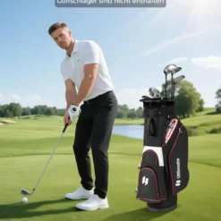 Golfbag Leichtes Golf Cart Bag mit 14 er Unterteilung Wasserabweisende Golftasche Schwarz