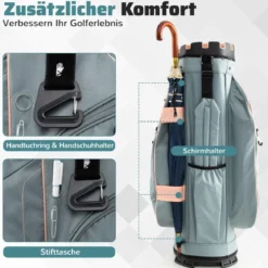 Golfbag mit 14 er Unterteilung & Tragegurt & Regenhaube & 11 Taschen Leichtes Golf Cart Bag Rosa