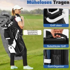 Golfbag mit 14 er Unterteilung & Tragegurt & Regenhaube & 11 Taschen Leichtes Golf Cart Bag Schwarz