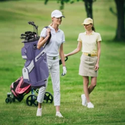 Golfbag mit 14 er Unterteilung & Tragegurt & Regenhaube & 11 Taschen Leichtes Golf Cart Bag Violett