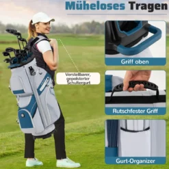 Golfbag mit 14 er Unterteilung & Tragegurt & Regenhaube & 11 Taschen Leichtes Golf Cart Bag Marineblau