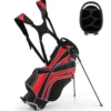 Golfbag mit Ständer und Regenschirmhalter 7 Standbag inkl Kühltasche und Schultergurt Rot