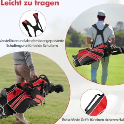 Golfbag mit Ständer und Regenschirmhalter 7 Standbag inkl Kühltasche und Schultergurt Rot