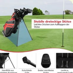 Golfbag mit Ständer und Regenschirmhalter 7 Standbag inkl Kühltasche und Schultergurt Rot