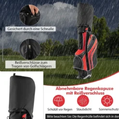 Golfbag mit Ständer und Regenschirmhalter 7 Standbag inkl Kühltasche und Schultergurt Rot