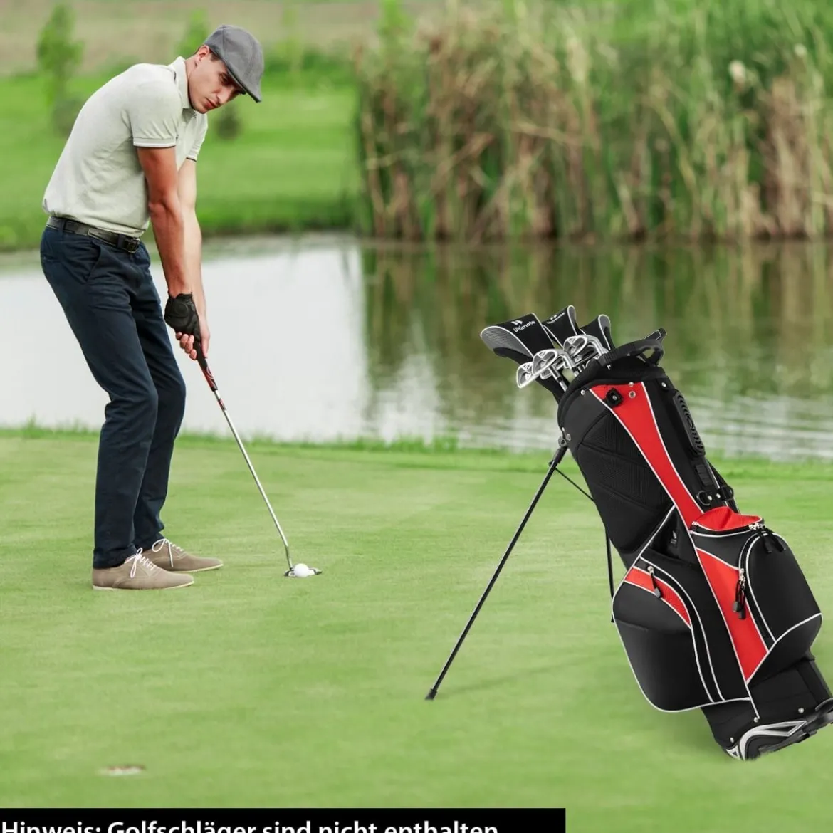 Golfbag mit Ständer und Regenschirmhalter 7 Standbag inkl Kühltasche und Schultergurt Rot