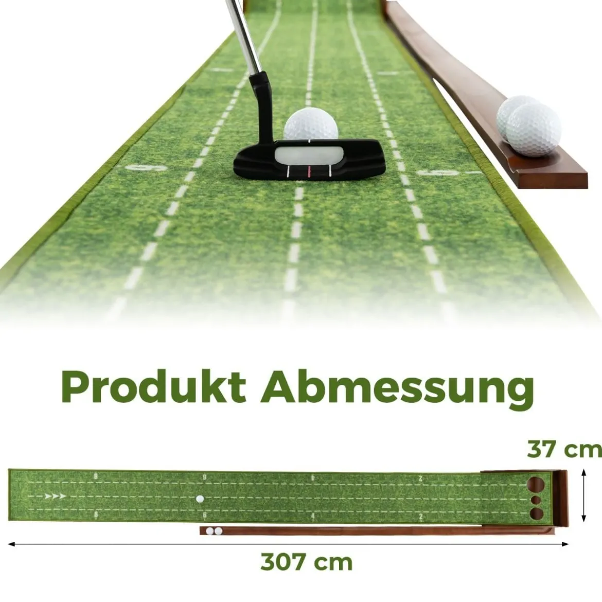 Golf Puttingmatte mit 3 Löchern & 3 Golfbällen & Kunstrasen Golfmatte Putting Trainer Grün