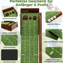 Golf Puttingmatte mit 3 Löchern & 3 Golfbällen & Kunstrasen Golfmatte Putting Trainer Grün