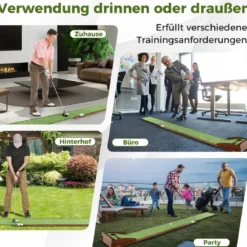Golf Puttingmatte mit 3 Löchern & 3 Golfbällen & Kunstrasen Golfmatte Putting Trainer Grün