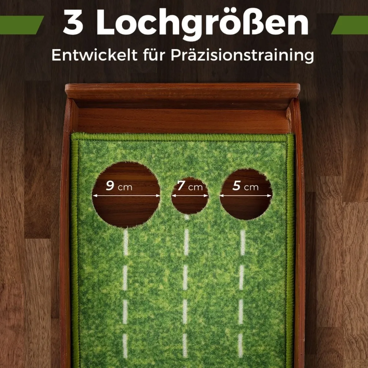 Golf Puttingmatte mit 3 Löchern & 3 Golfbällen & Kunstrasen Golfmatte Putting Trainer Grün