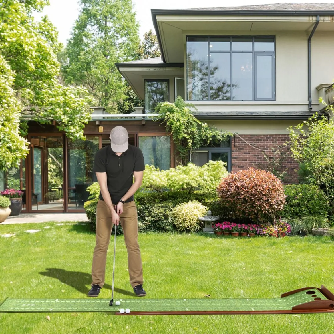 Golf Puttingmatte mit 3 Löchern & 3 Golfbällen & Kunstrasen Golfmatte Putting Trainer Grün