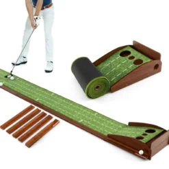 Golf Puttingmatte mit 3 Löchern & 3 Golfbällen & Kunstrasen Golfmatte Putting Trainer Grün