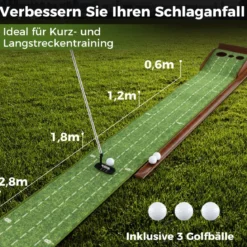 Golf Puttingmatte mit 3 Löchern & 3 Golfbällen & Kunstrasen Golfmatte Putting Trainer Grün