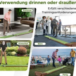 Golf Puttingmatte mit 2 Löchern & 3 Golfbällen & Kunstrasen Golfmatte Putting Trainer Grün