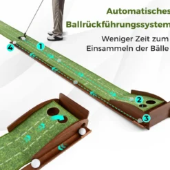Golf Puttingmatte mit 2 Löchern & 3 Golfbällen & Kunstrasen Golfmatte Putting Trainer Grün