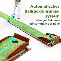 Golf Puttingmatte mit 1 Loch & 3 Golfbällen & Kunstrasen Golfmatte Putting Trainer Grün