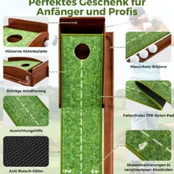 Golf Puttingmatte mit 1 Loch & 3 Golfbällen & Kunstrasen Golfmatte Putting Trainer Grün