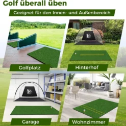 Golf Schlagmatte 2 Gummi Tees & 2 Ausrichtungsstäbe & 6 Abschlagpositionen 152 x 92 cm Dicke 32 mm