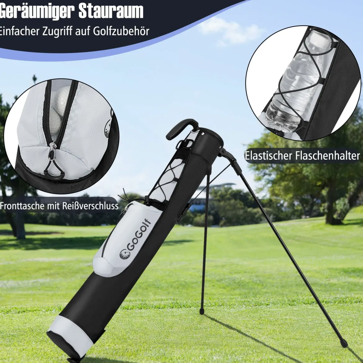Golf-Standtasche Golfbag mit 2 er Unterteilung & Regenhaube Golftasche leicht mit Schultergurt Grau