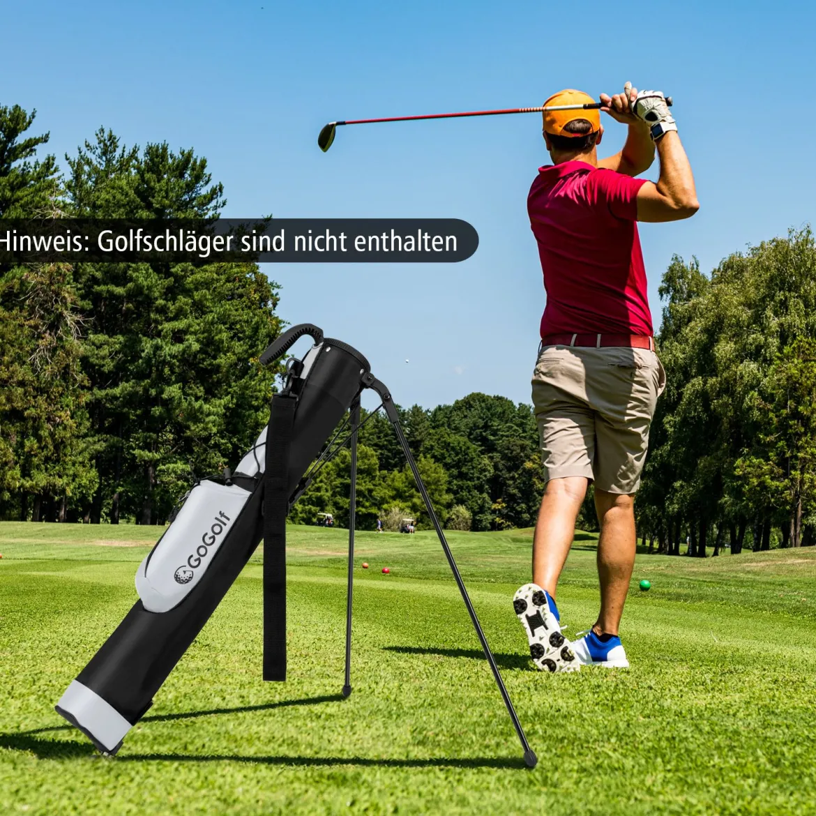Golf-Standtasche Golfbag mit 2 er Unterteilung & Regenhaube Golftasche leicht mit Schultergurt Grau