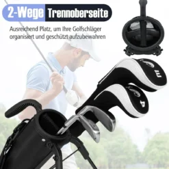Golf-Standtasche Golfbag mit 2 er Unterteilung & Regenhaube Golftasche leicht mit Schultergurt Grau