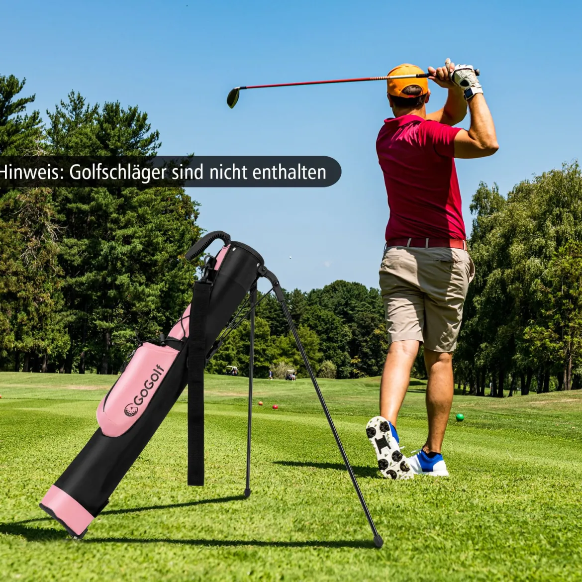 Golf-Standtasche Golfbag mit 2 er Unterteilung & Regenhaube Golftasche leicht mit Schultergurt Rosa