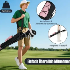 Golf-Standtasche Golfbag mit 2 er Unterteilung & Regenhaube Golftasche leicht mit Schultergurt Rosa