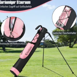 Golf-Standtasche Golfbag mit 2 er Unterteilung & Regenhaube Golftasche leicht mit Schultergurt Rosa