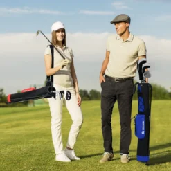 Golf-Standtasche Golfbag mit 2 er Unterteilung & Regenhaube Golftasche leicht mit Schultergurt Blau