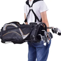 Golftasche 9 Inch Golfbag Profi-Reisebag mit Kopfteil und Tragegurt Schwarz