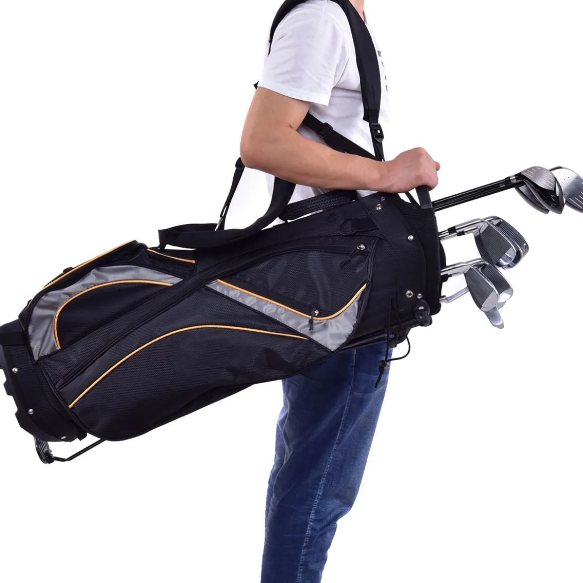Golftasche 9 Inch Golfbag Profi-Reisebag mit Kopfteil und Tragegurt Schwarz