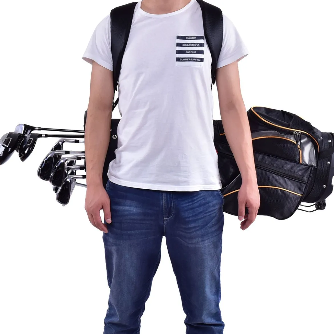 Golftasche 9 Inch Golfbag Profi-Reisebag mit Kopfteil und Tragegurt Schwarz