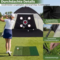 Golf Trainingsnetz mit Abschlagmatte Golfnetz Set mit Zielscheibe 5 Bällen Tee & Bodenankern 314 x 179 x 199 cm