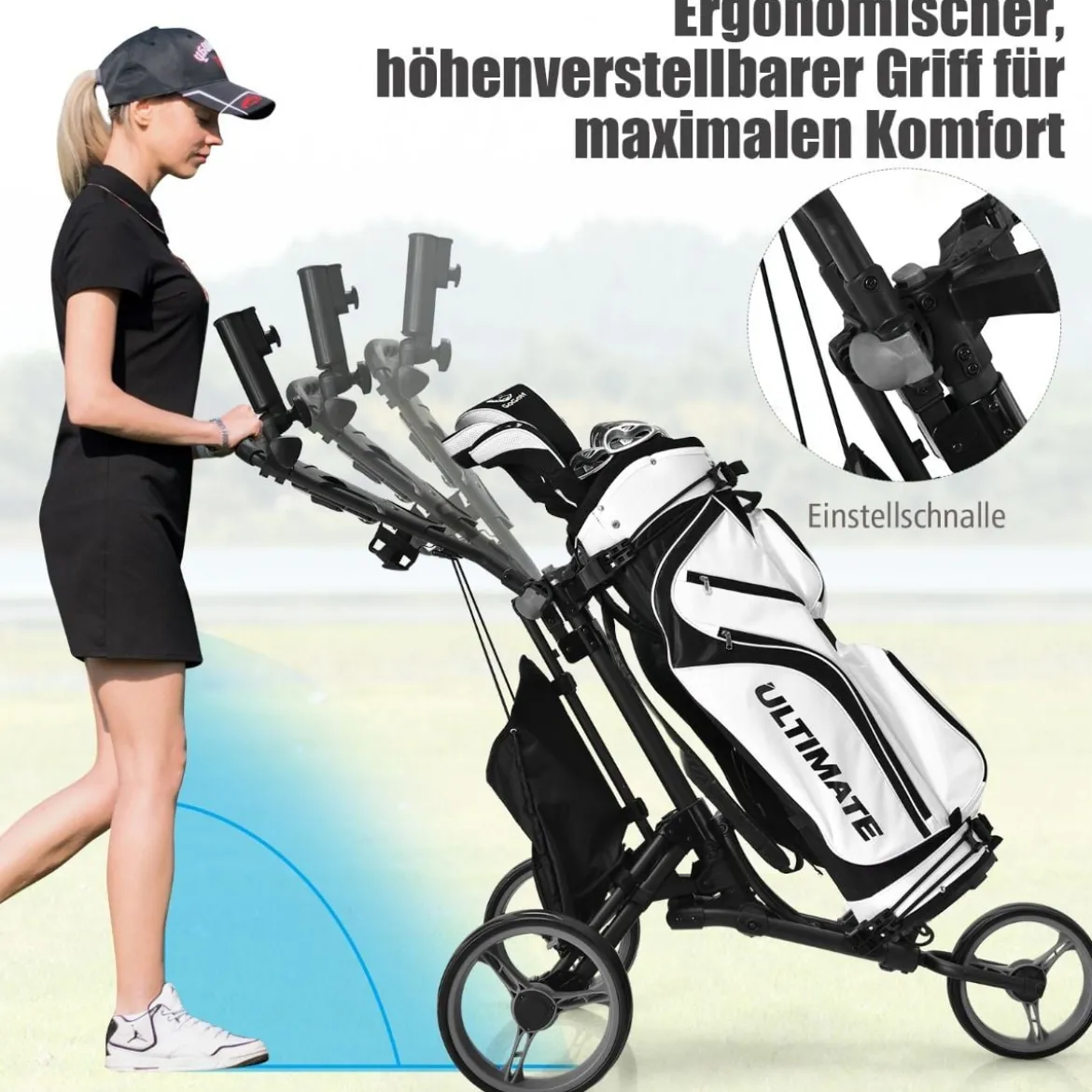 Golf Trolley 3 Rad Golftrolley Golfwagen Golf klappbar Golfcaddy Golf Push Cart aus Aluminum