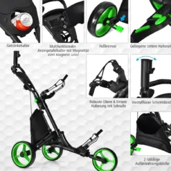 Golf Trolley 3 Rad Golftrolley Golfwagen Golf klappbar Golfcaddy Golf Push Cart aus Aluminum