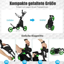Golf Trolley 3 Rad Golftrolley Golfwagen Golf klappbar Golfcaddy Golf Push Cart aus Aluminum