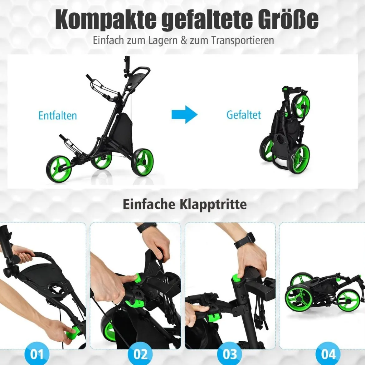 Golf Trolley 3 Rad Golftrolley Golfwagen Golf klappbar Golfcaddy Golf Push Cart aus Aluminum